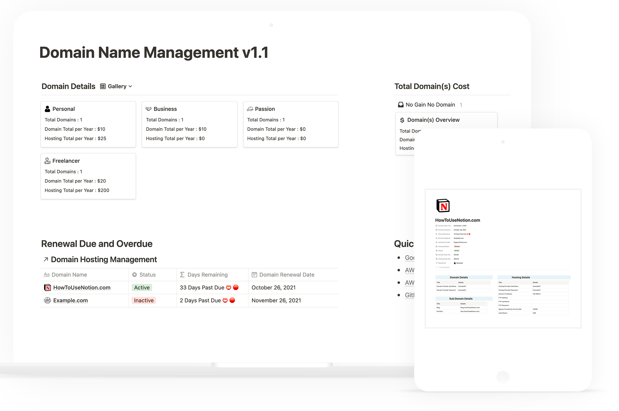 Domain Name Management - Notion Template gallery image