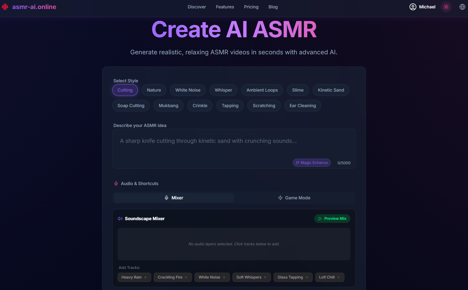 asmr-ai.online - Main product screenshot demonstrating key features and user interface