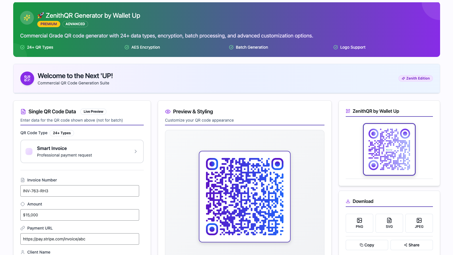 Wallet Up URL Shortener and ZenithQR gallery image