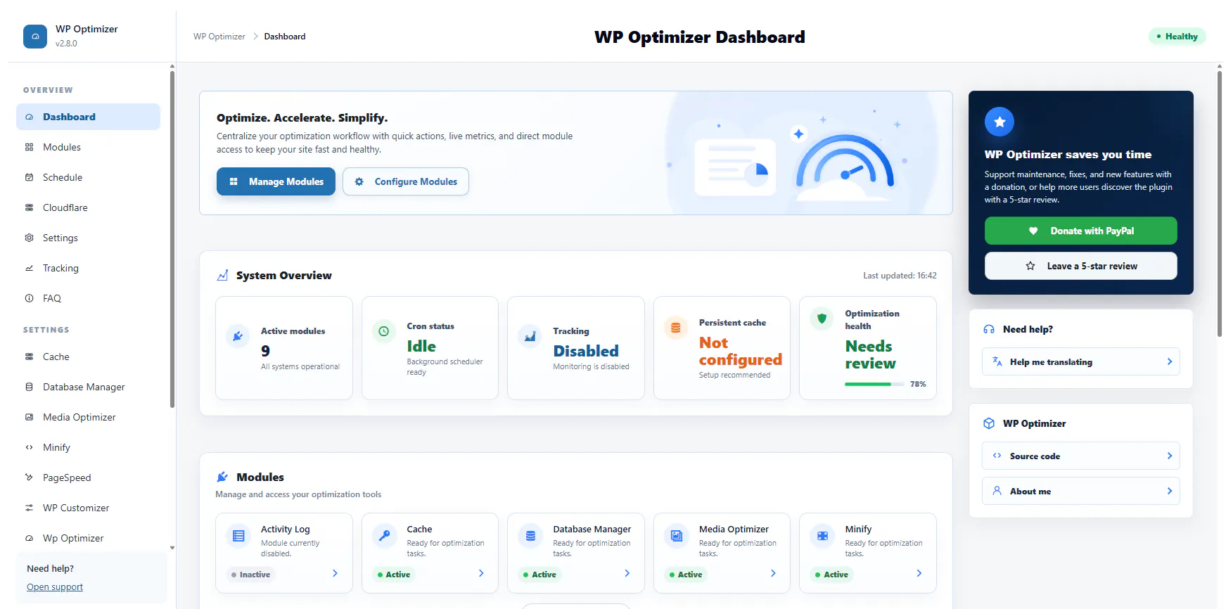 WP-Optimizer gallery image