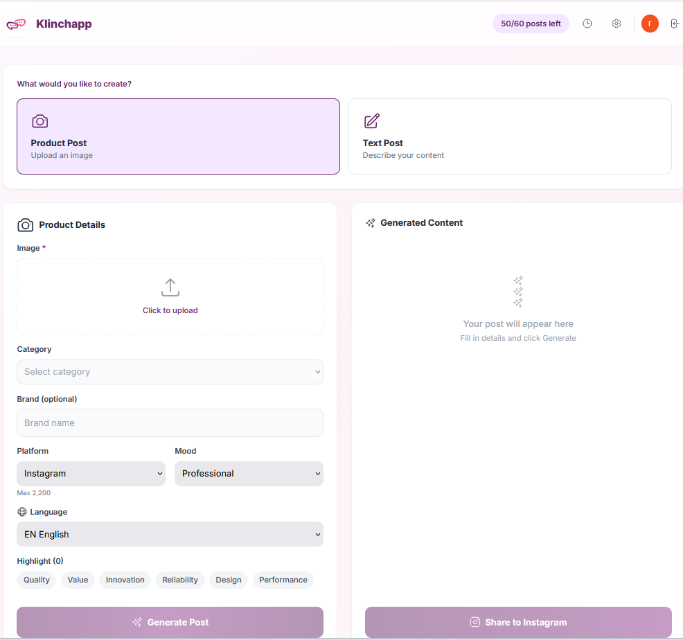 Klinchapp - Screenshot 2 showing product features and functionality
