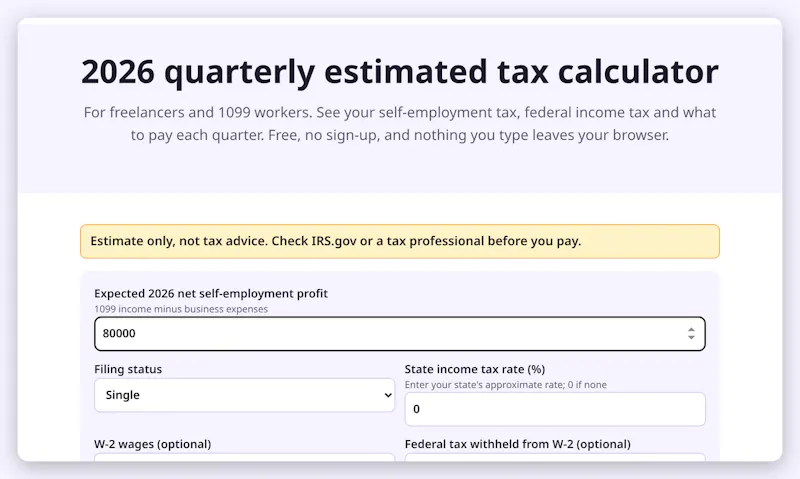TallySheet Free Quarterly Tax Calculator screenshot 1