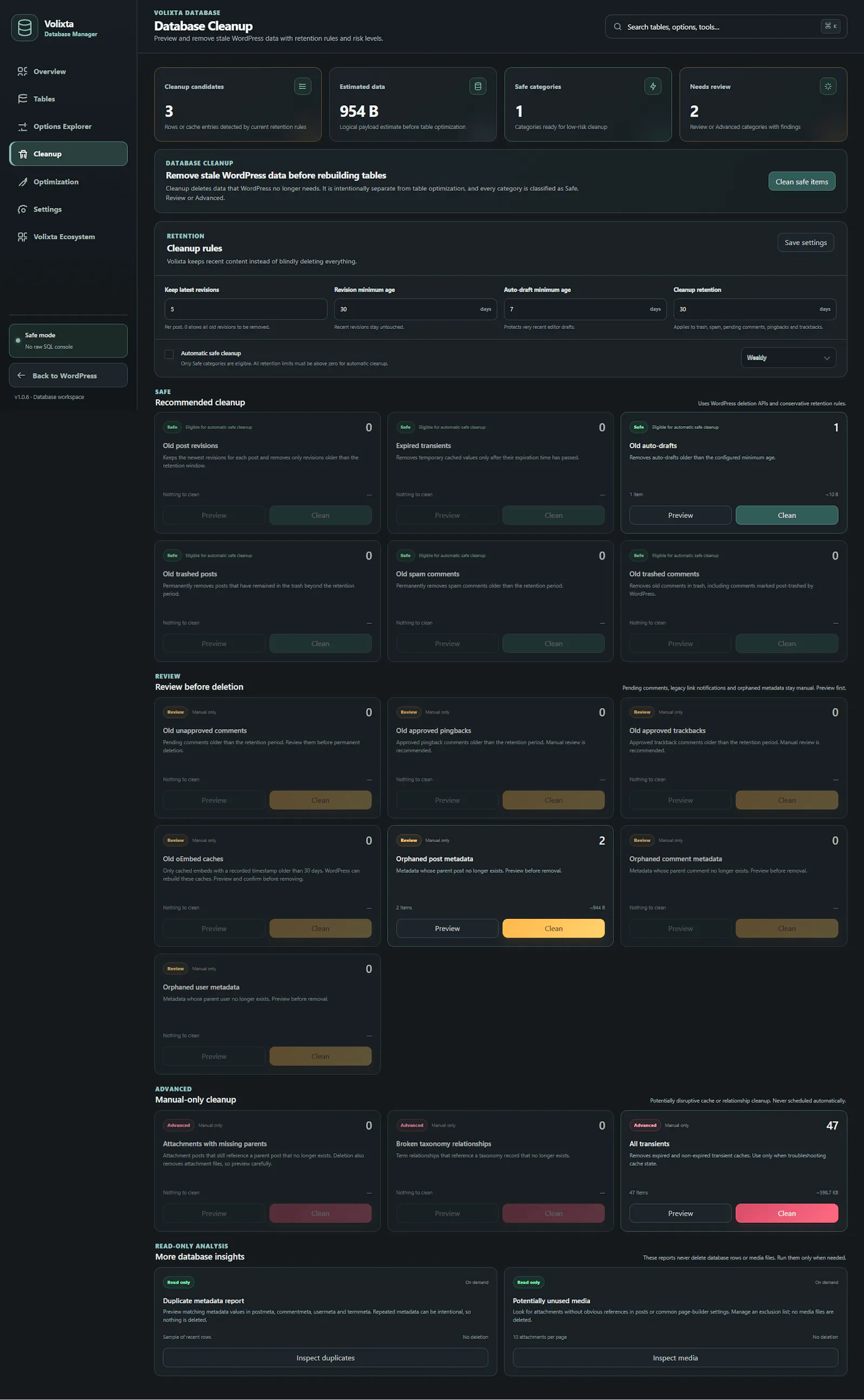VOLIXTA Database Manager for WordPress screenshot 5