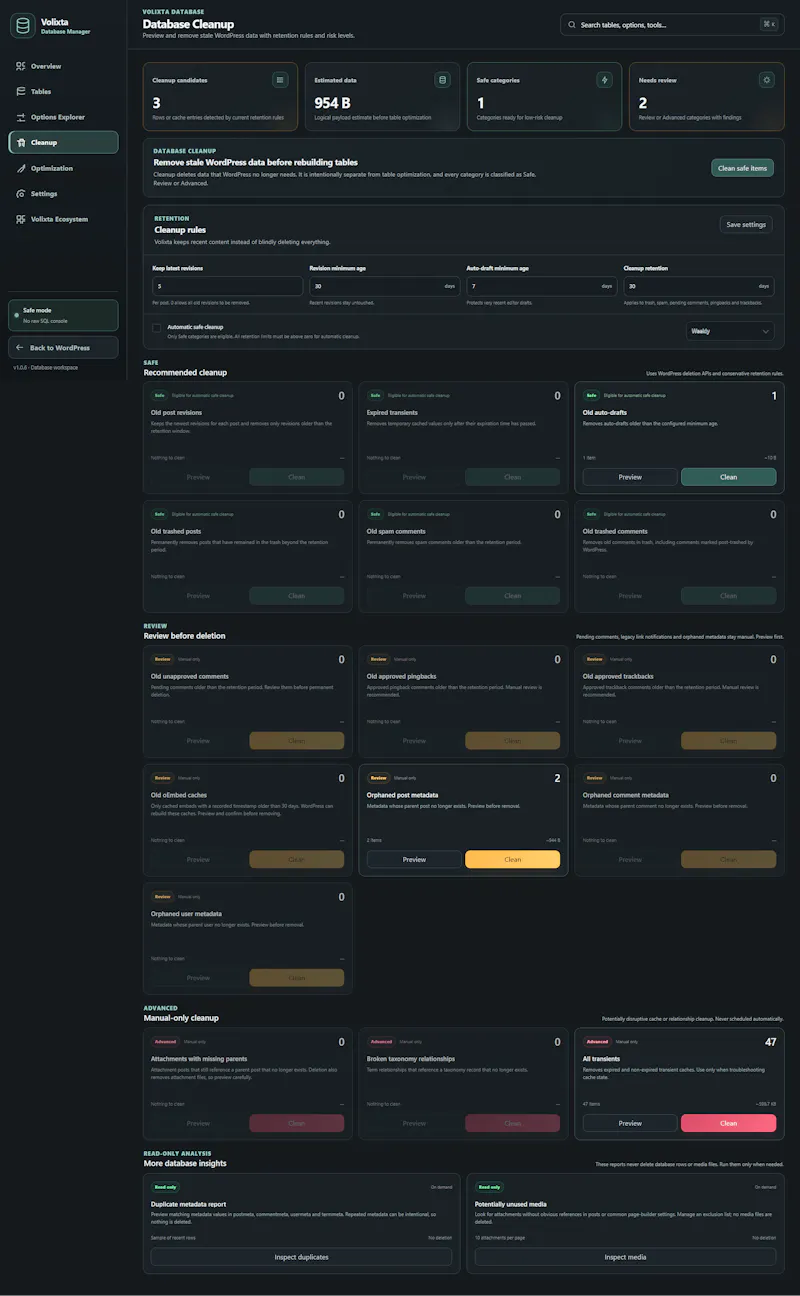 VOLIXTA Database Manager for WordPress screenshot 5