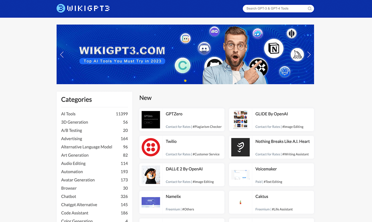 وسائط wikigpt3 - أكمل فهرس إلى chatgpt ، أدوات GPT3 وتطبيقات Openai 2
