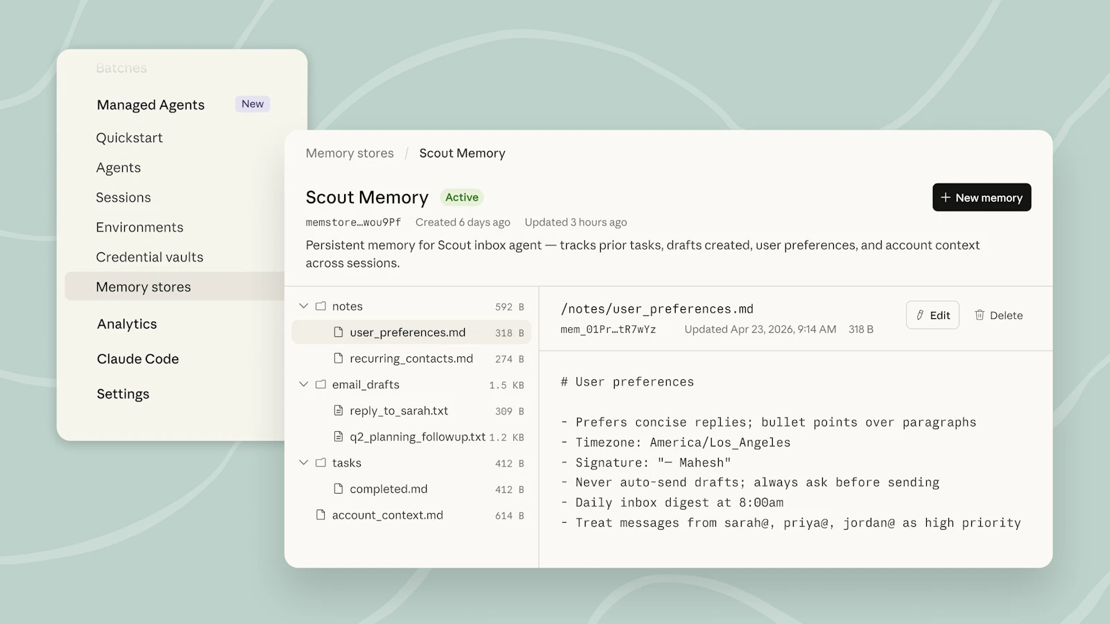 Claude Managed Agents Memory screenshot 2