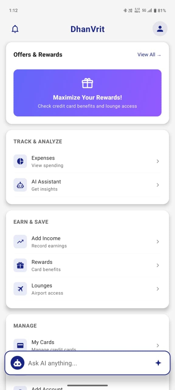 DhanVrit AI - Screenshot 2 showing product features and functionality
