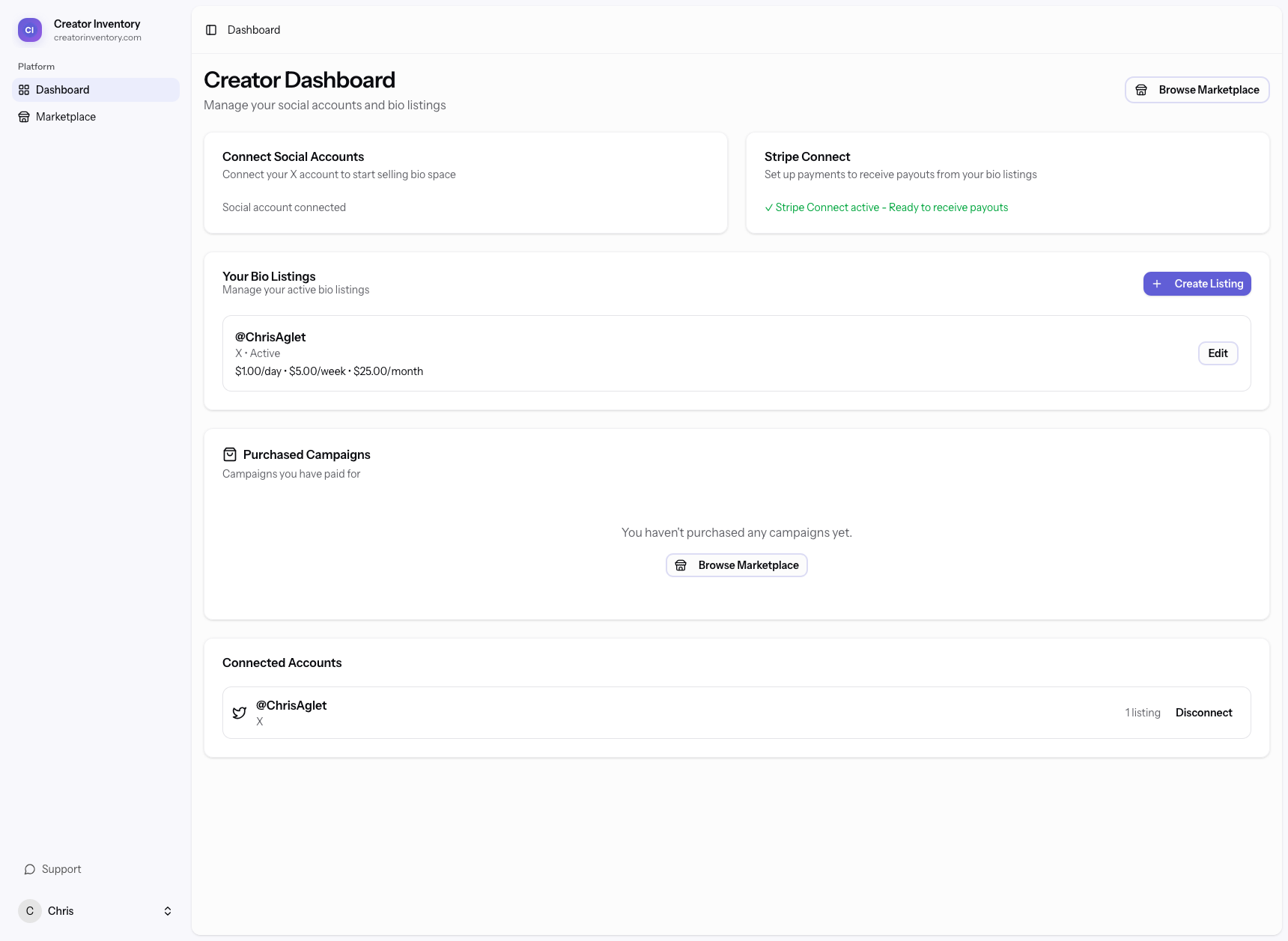 Creator Inventory - Main screenshot showing features and interface