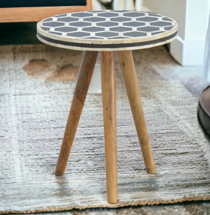 Solid Wood Bone Inlay Tripod Stool