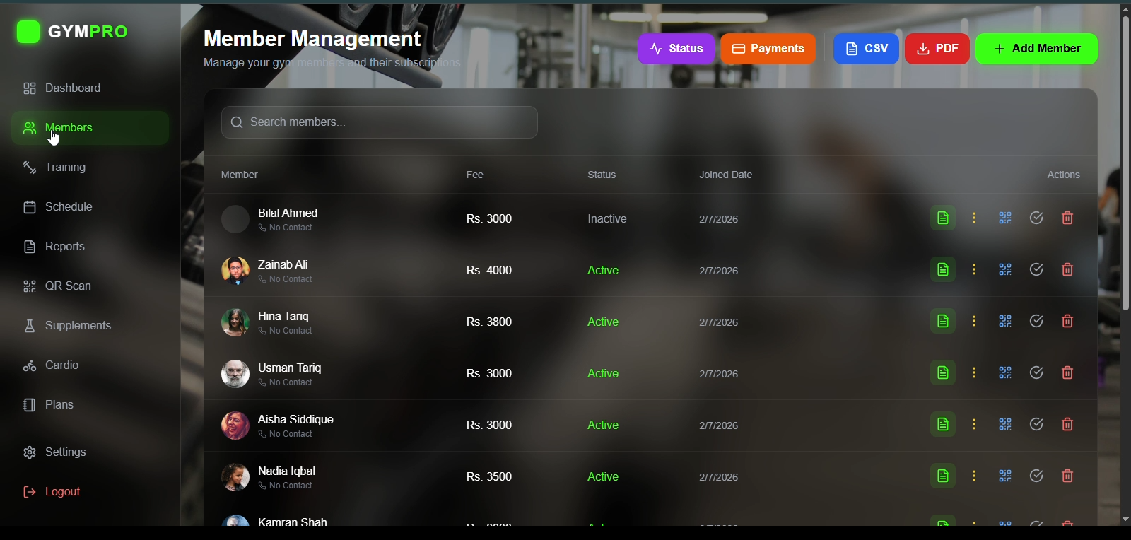 Pro Flex Fitness Gym - Main product screenshot demonstrating key features and user interface