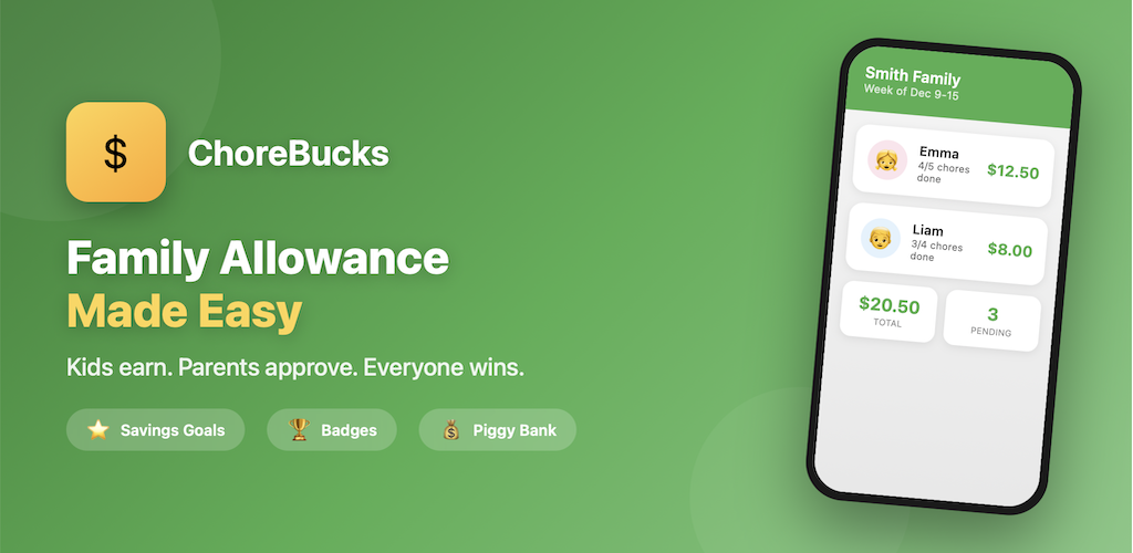 ChoreBucks - Main product screenshot demonstrating key features and user interface