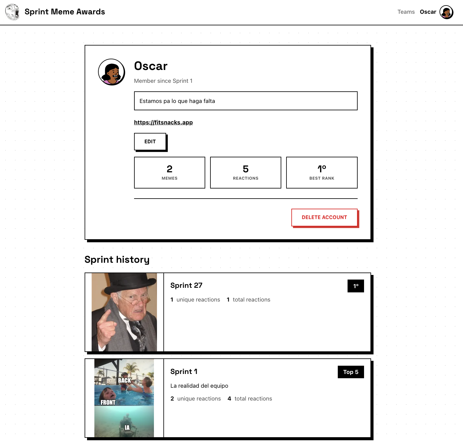 Sprint Meme Awards - Screenshot 3 showing product features and functionality