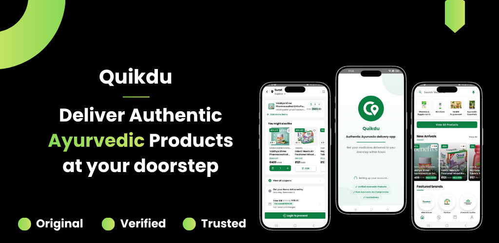 Quikdu:Ayurveda Delivery app - Main product screenshot demonstrating key features and user interface