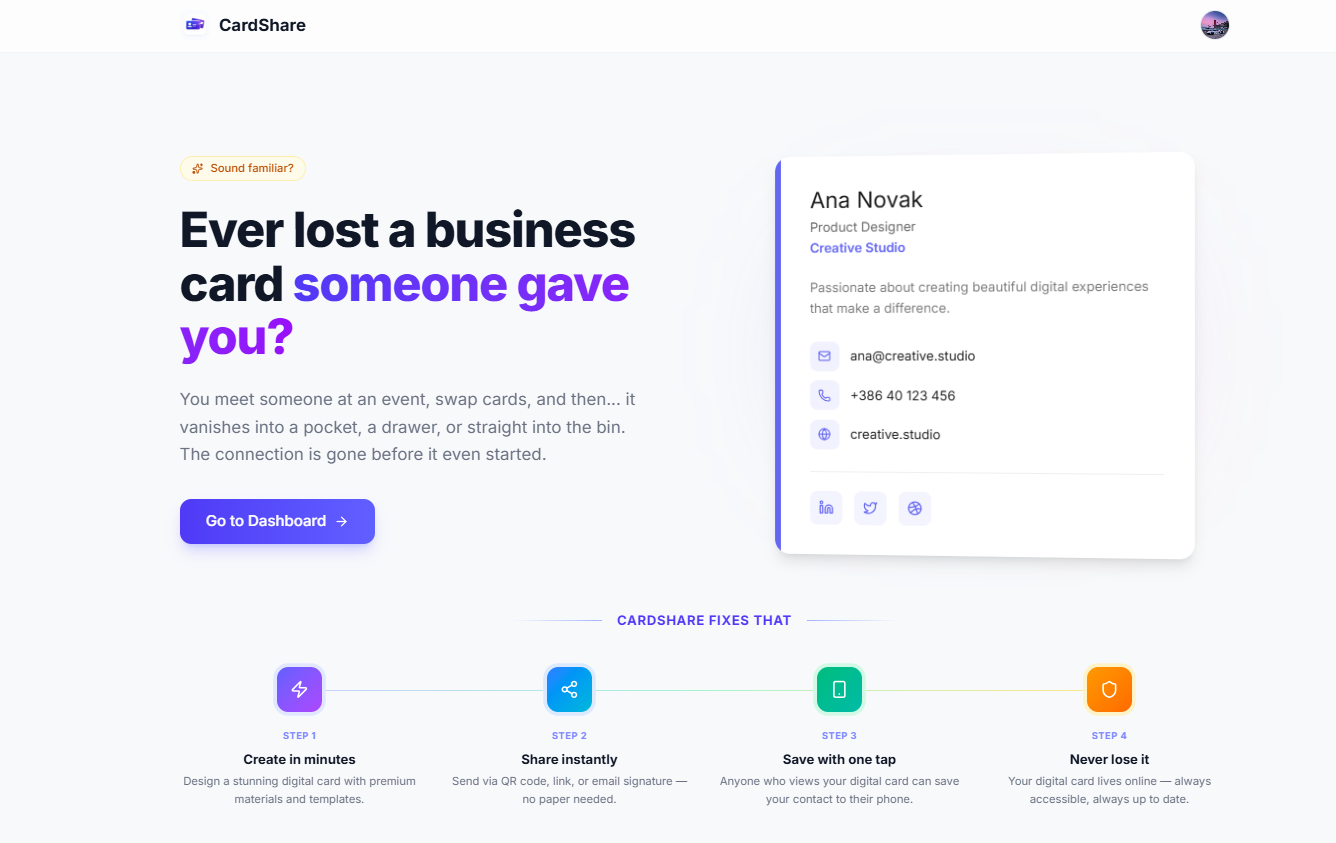 CardShare - Screenshot 2 showing product features and functionality