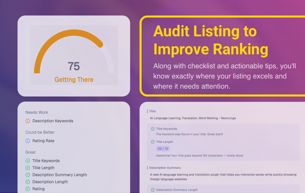 Extension Ranker - Screenshot 3 showing product features and functionality