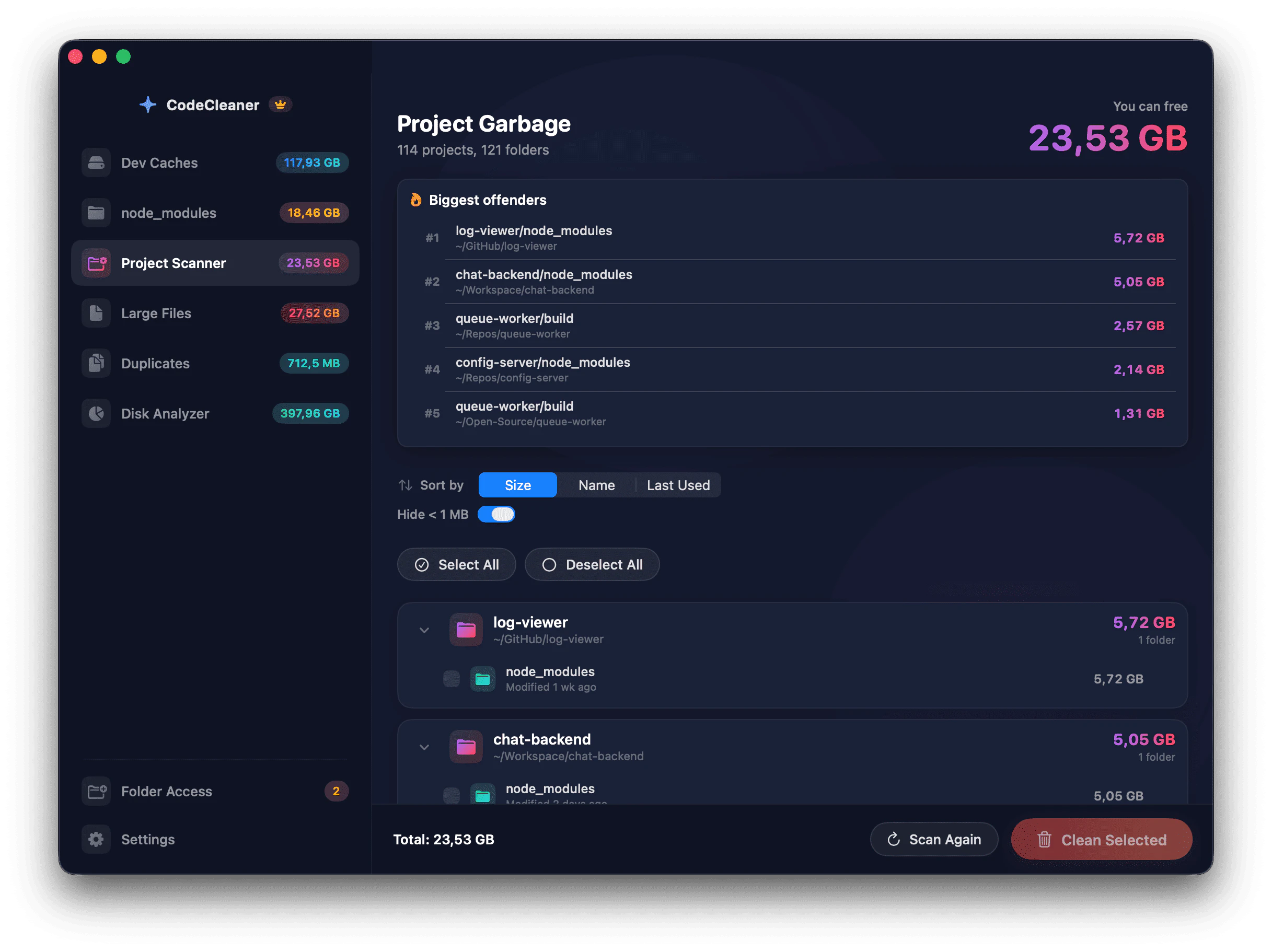 CodeCleaner – Cleanup for Developer Macs screenshot 2