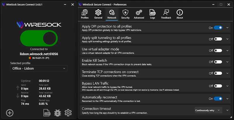 WireSock Secure Connect screenshot 1