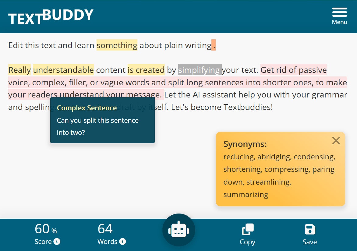 TextBuddy - सादे अंग्रेजी में संक्षिप्त सामग्री के लिए एआई-संचालित लेखन उपकरण मीडिया 1