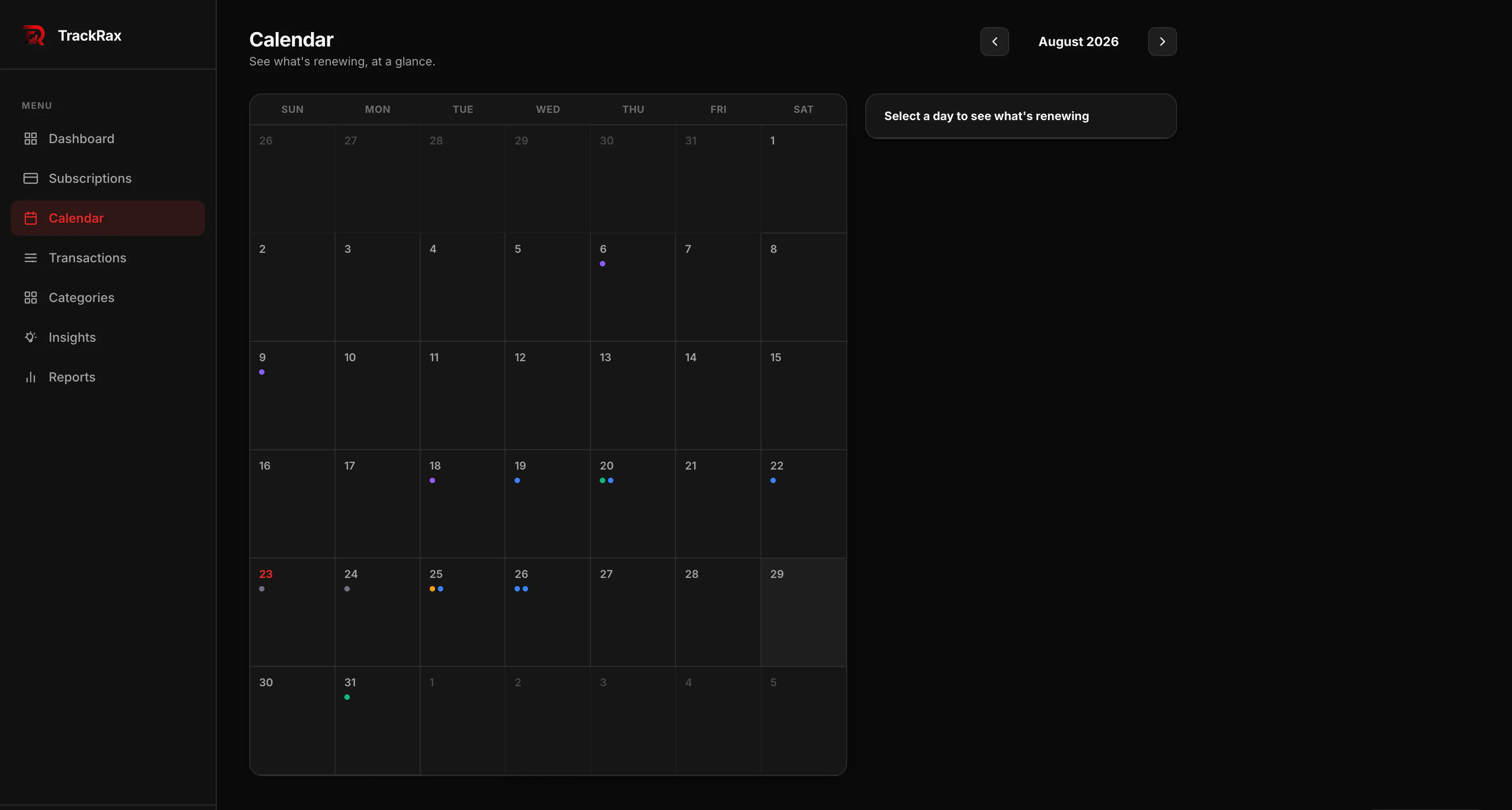 "TrackRax — Track every subscription" screenshot