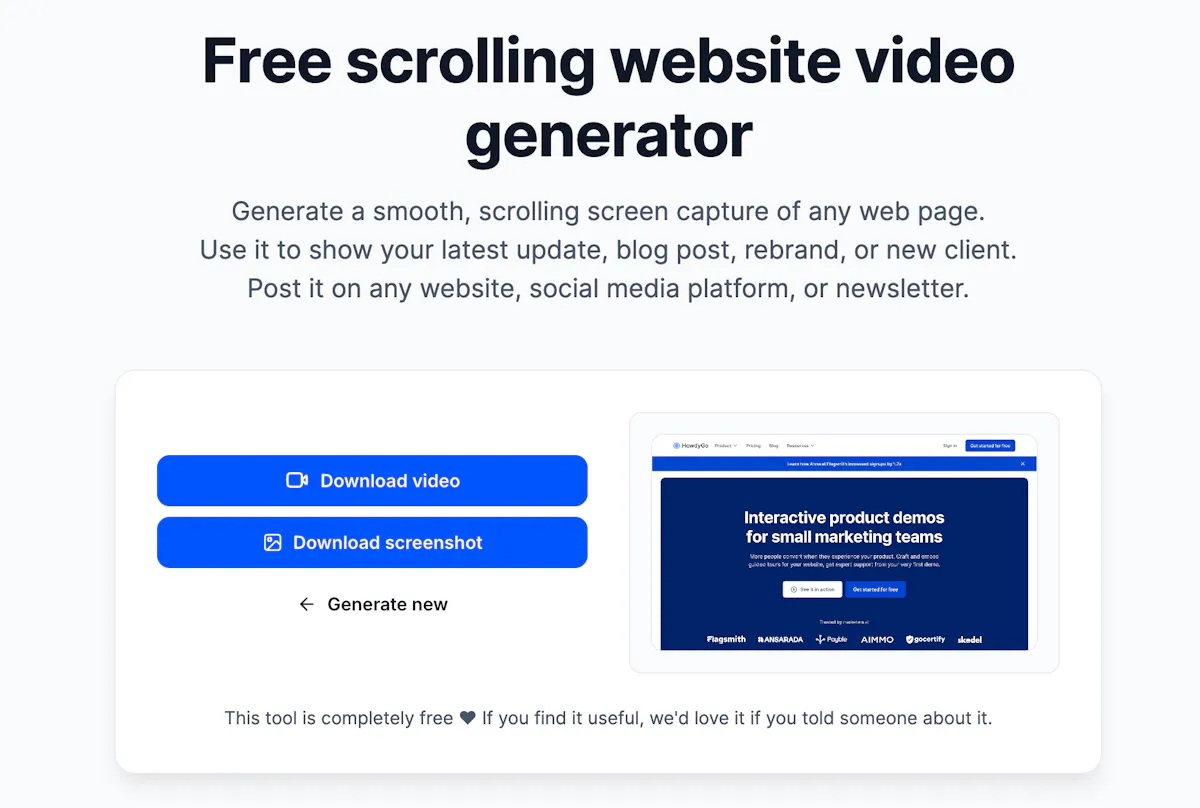Free scrolling website video generator