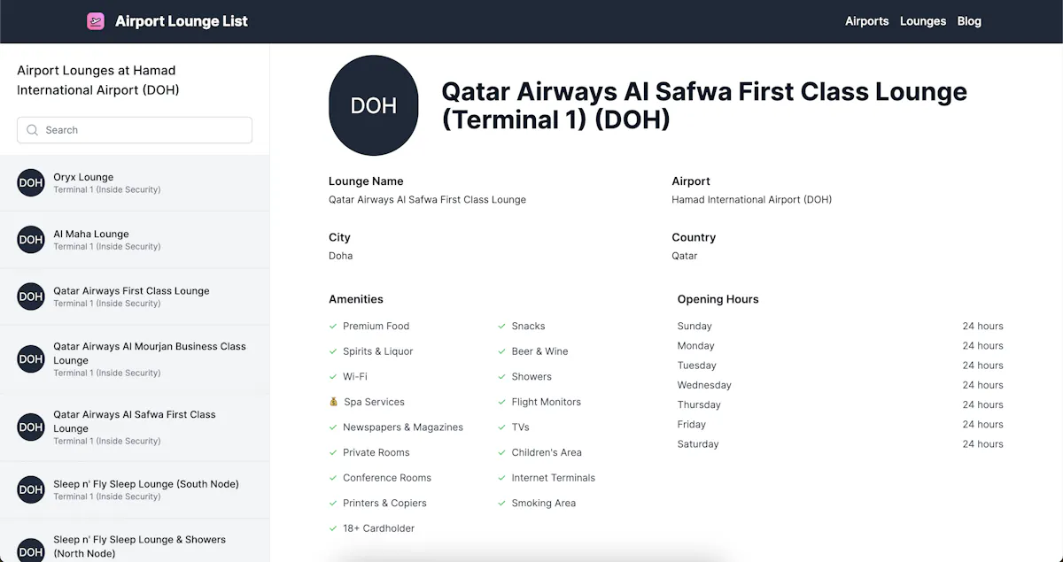 Airport Lounge List