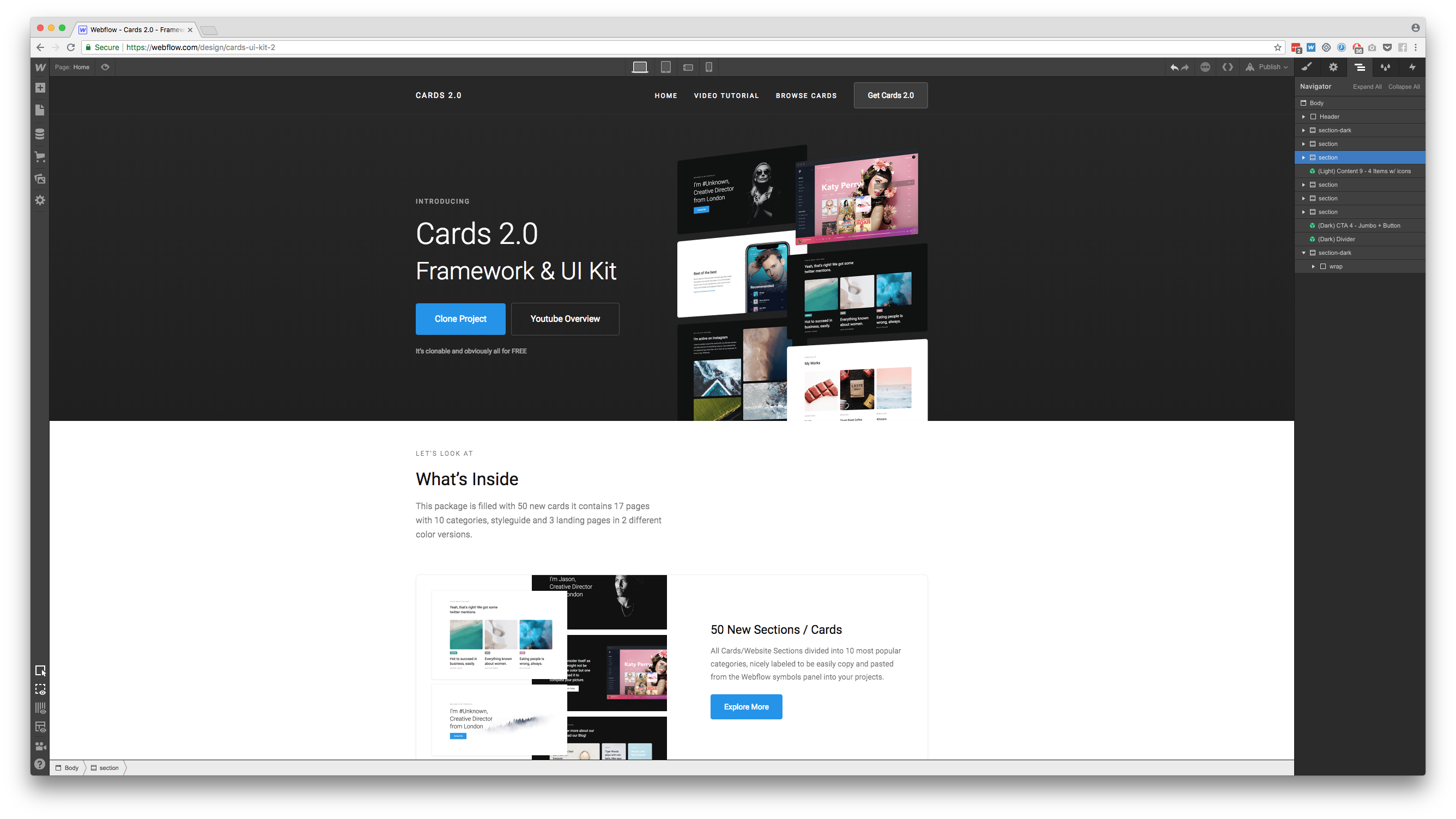 Cards 2.0 - Framework & UI Kit for Webflow gallery image