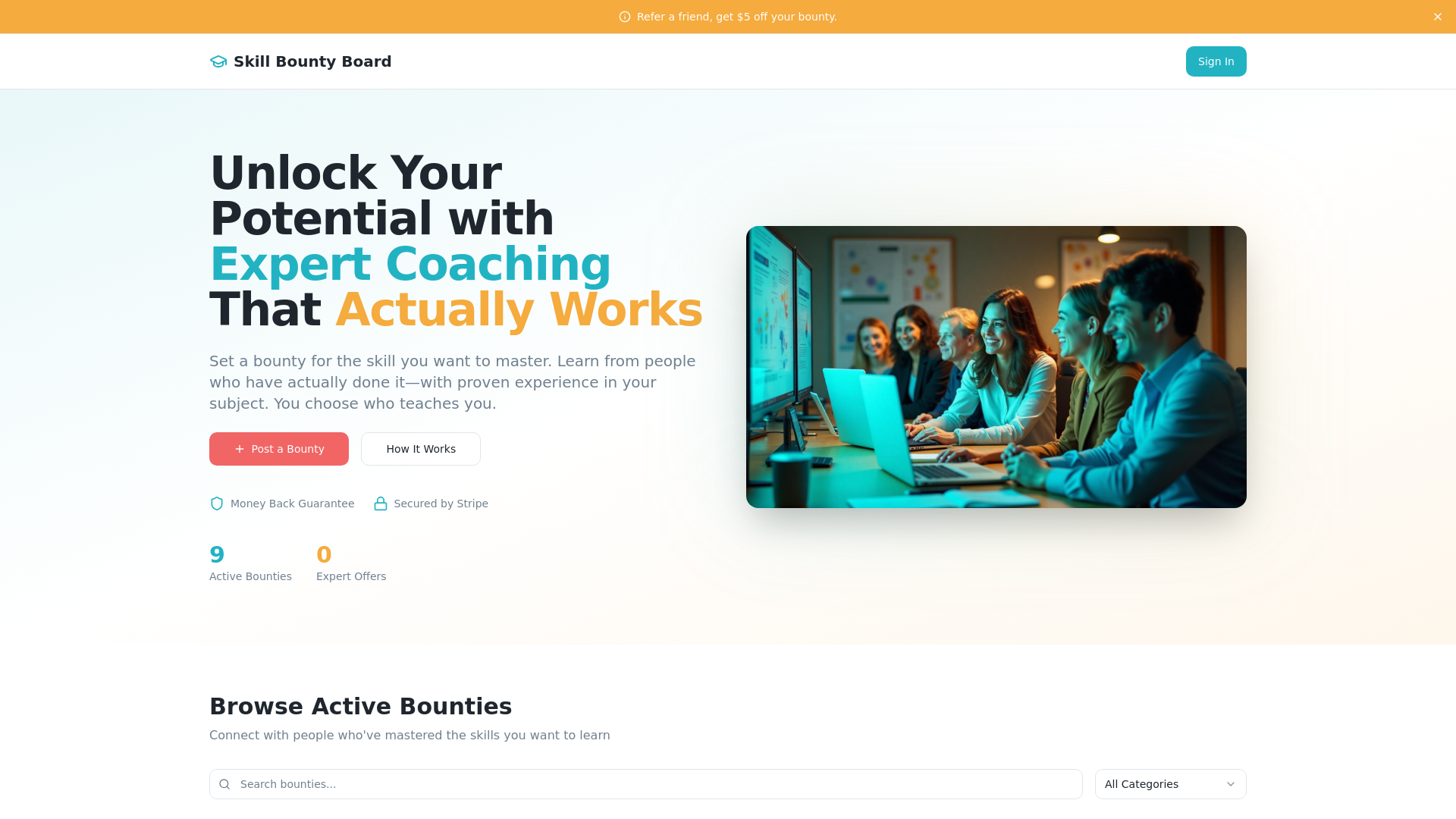 Skill Bounty Board - Main product screenshot demonstrating key features and user interface