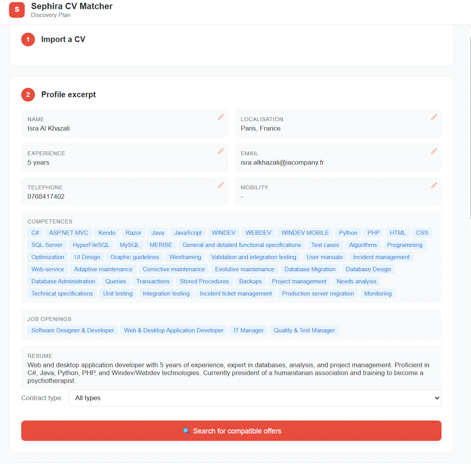 CV Matcher par IA Company  screenshot 2
