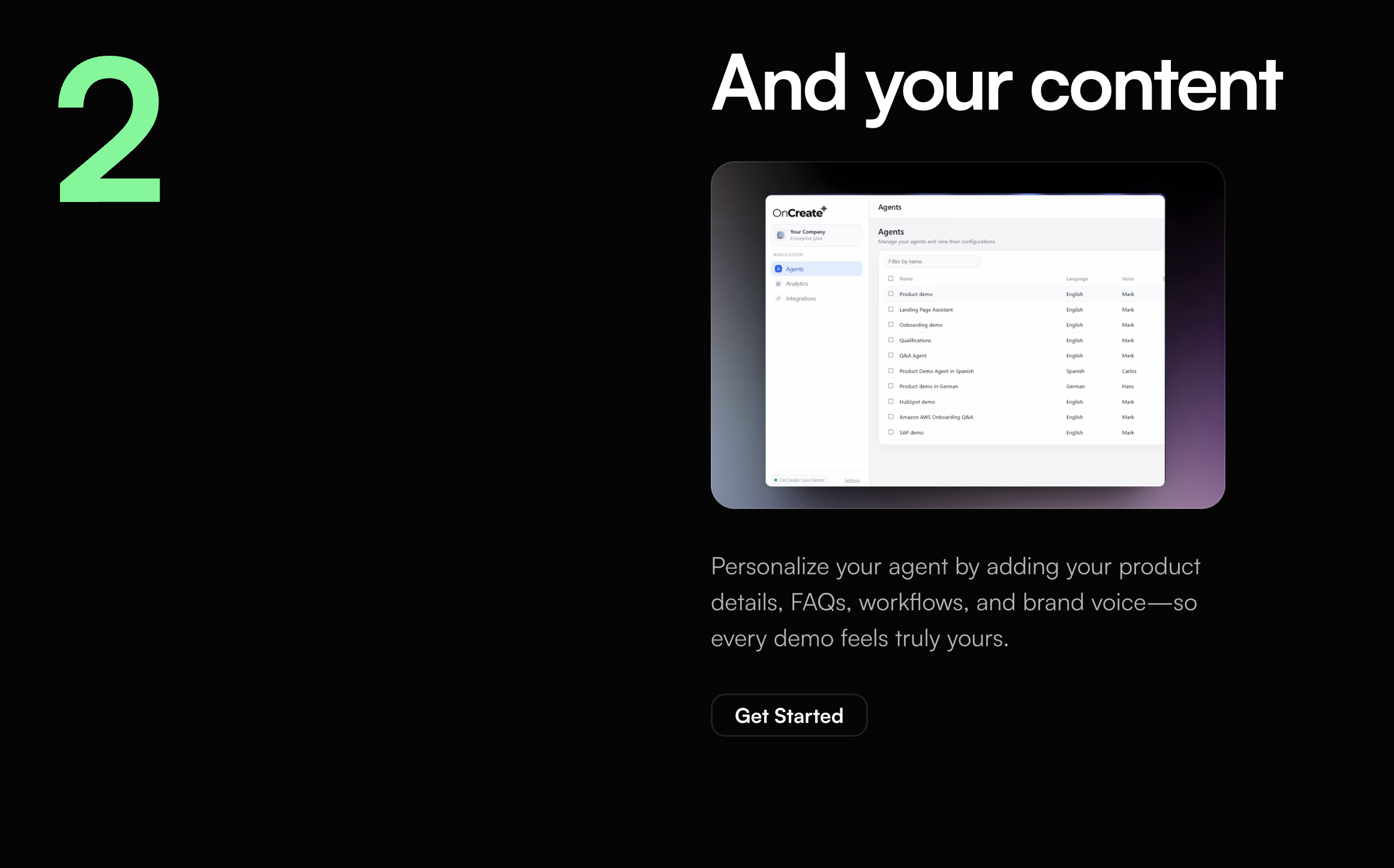 OnCreate AI - Screenshot 2 showing product features and functionality
