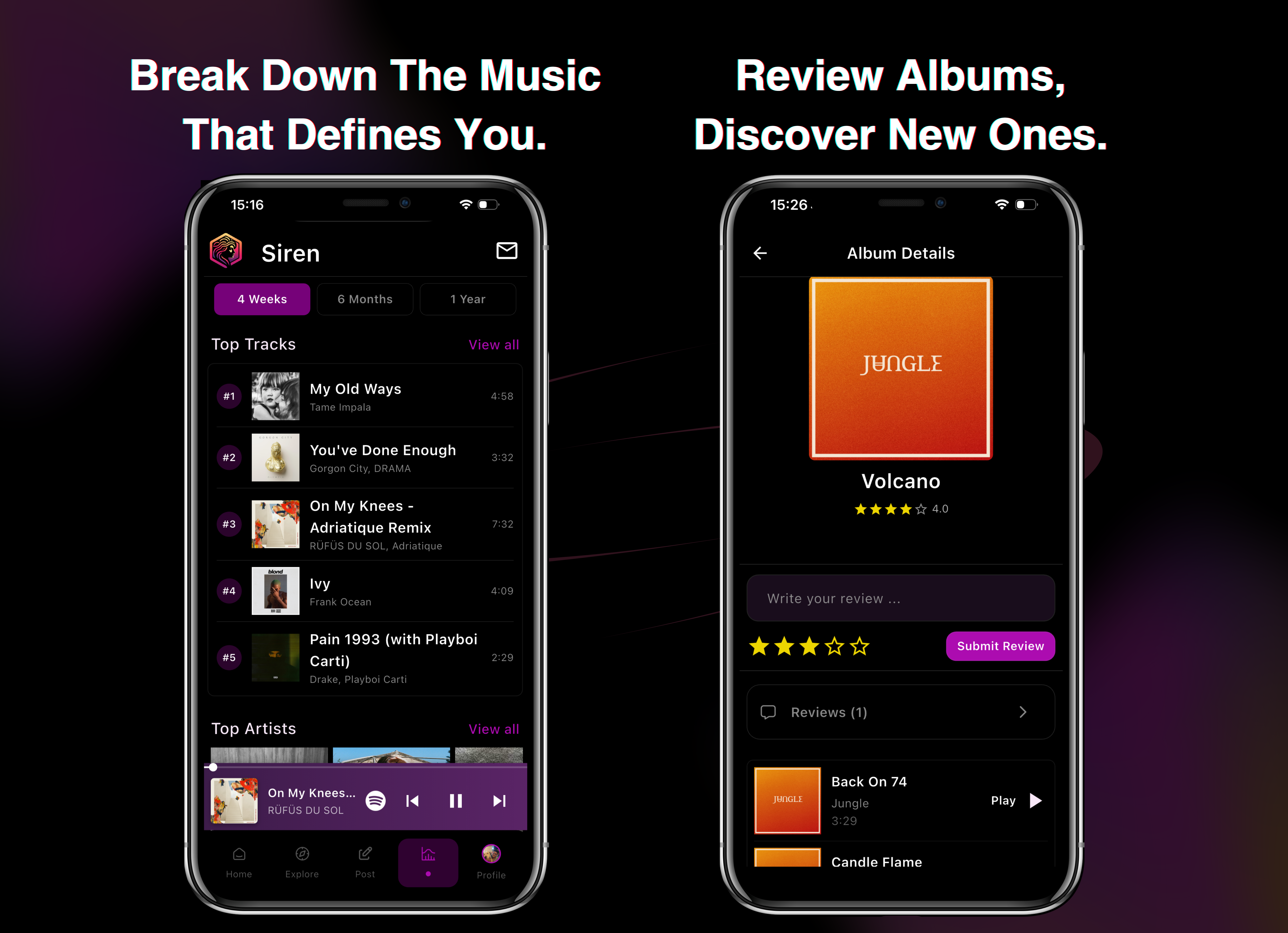 Siren Music App - Screenshot 4 showing product features and functionality