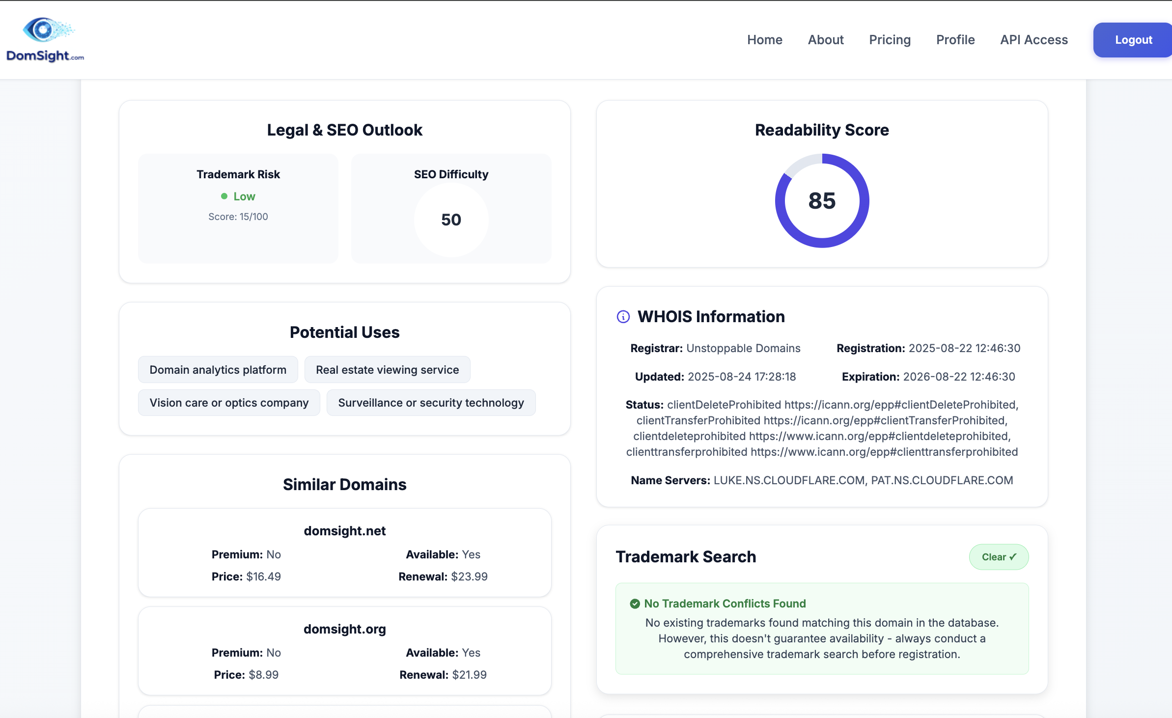 DomSight AI-powered domain SaaS Platform gallery image