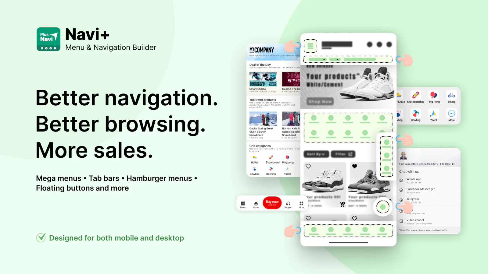 startuptile Navi+ Menu Builder-Add Tab Bar Mega Menu & more to any website — no code