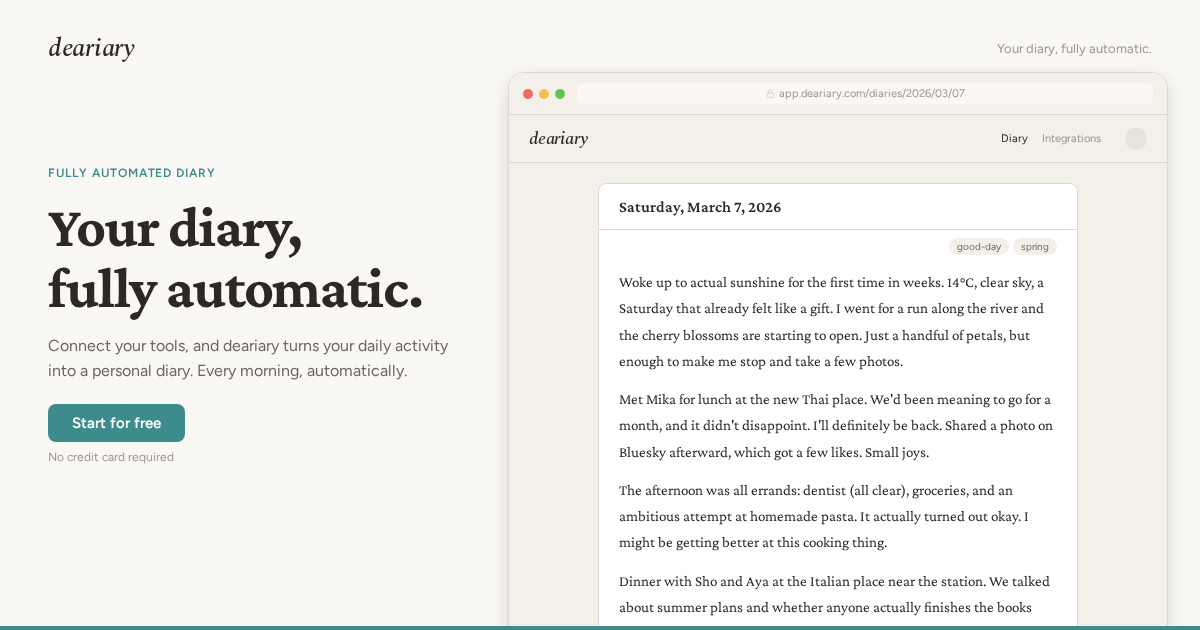 deariary - Main product screenshot demonstrating key features and user interface