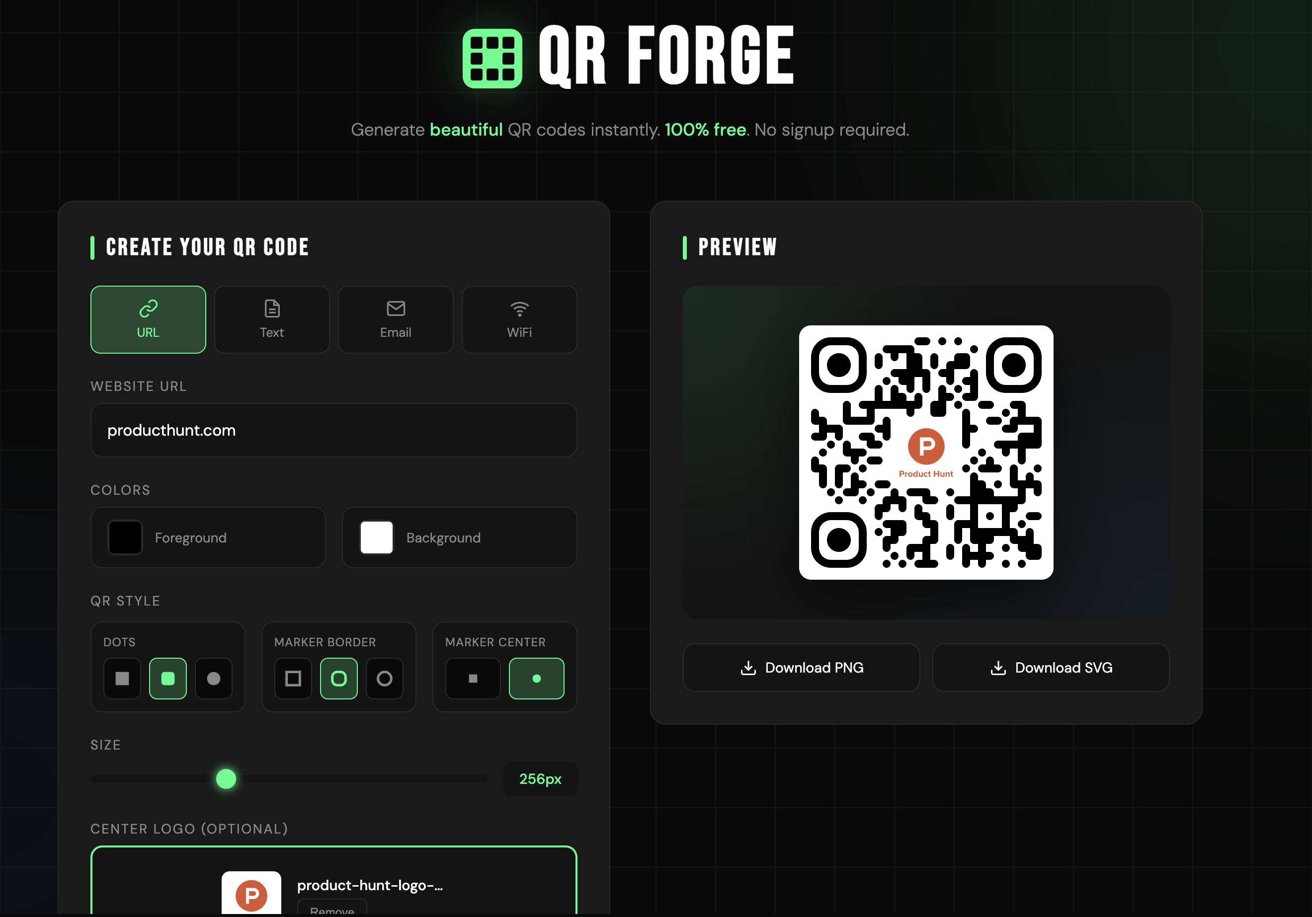 QR Forge - Main product screenshot demonstrating key features and user interface