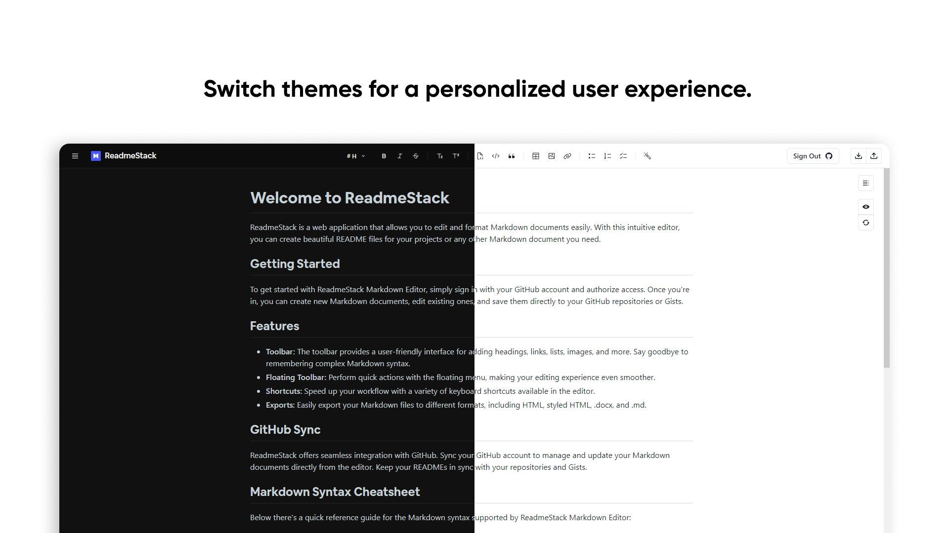 Readmestack - Gratis markdown webeditor gesynchroniseerd met GitHub media 3