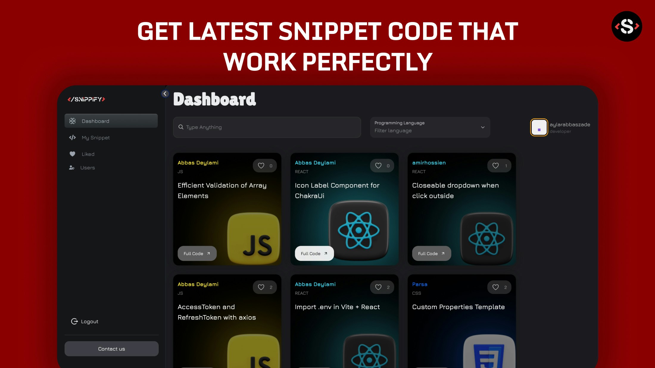 Snippify - Создать библиотеку фрагмента кода и поделиться с другими медиа 3
