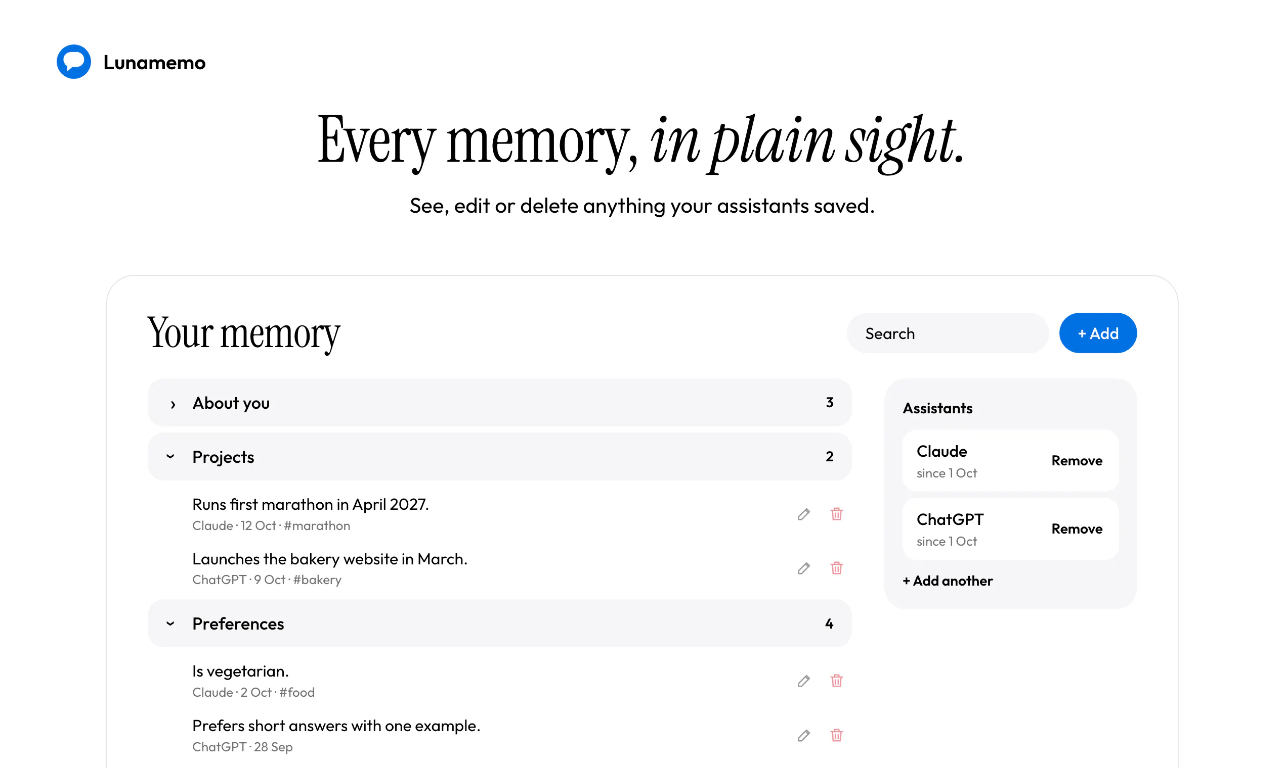 LunaMemo: Shared AI Memory gallery image