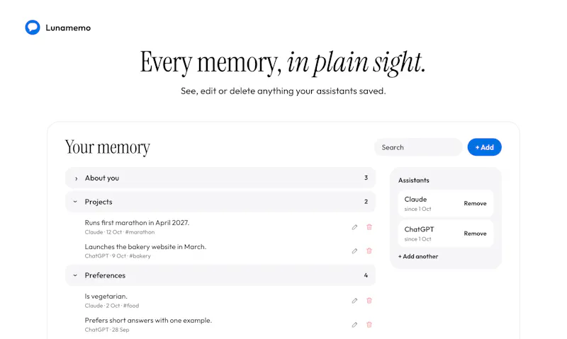 LunaMemo: Shared AI Memory screenshot 3