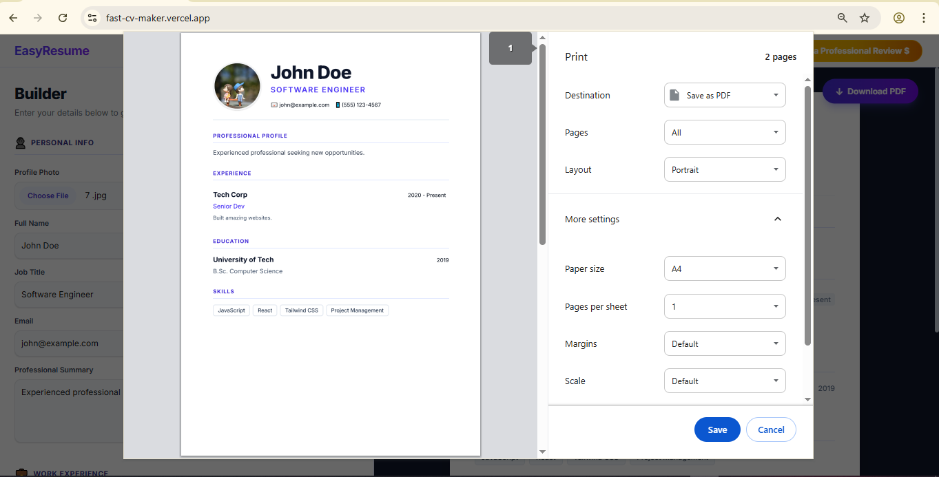 Free Resume Builder - Screenshot 2 showing product features and functionality