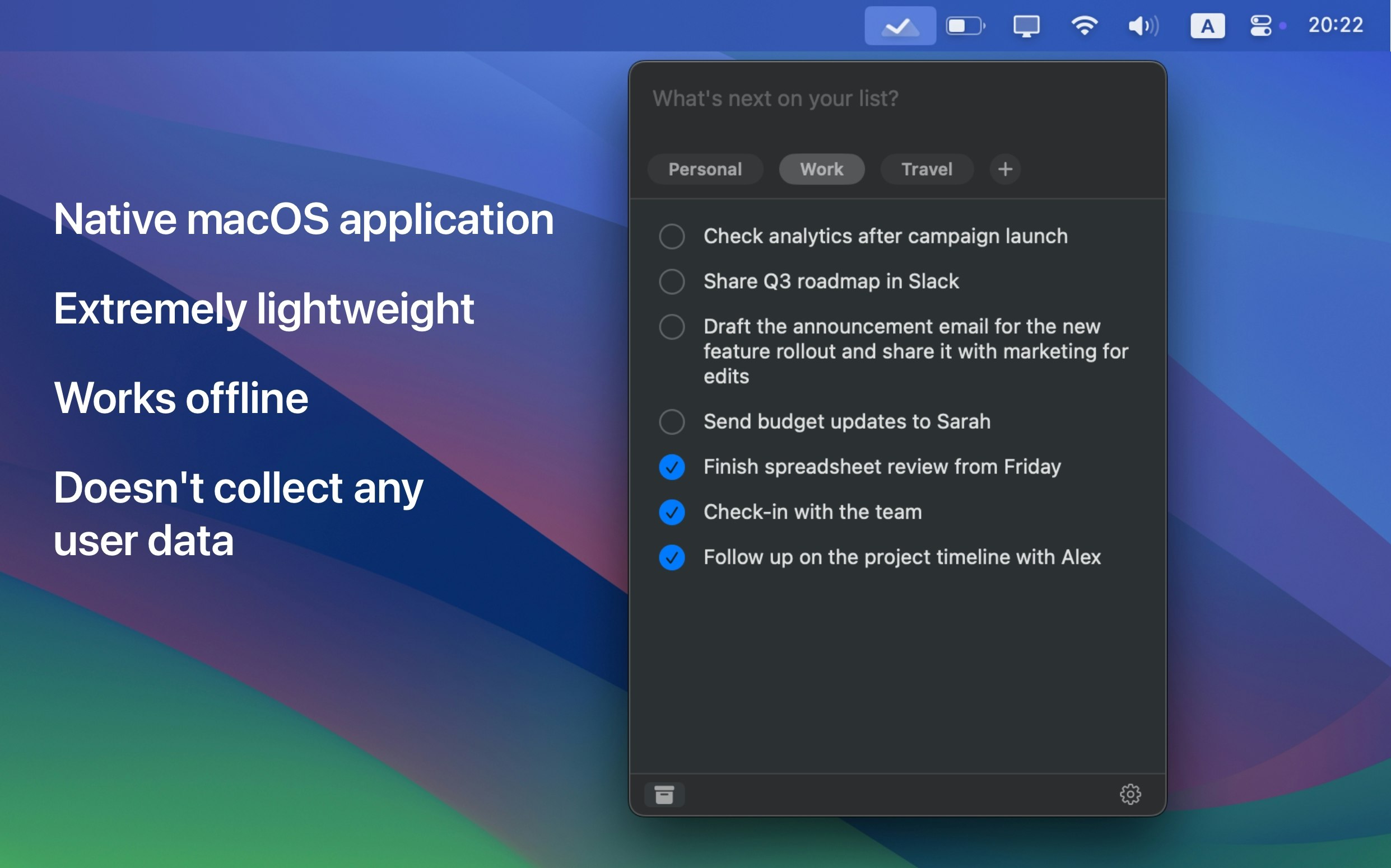 Impegni - Elenco di cose da fare minimo e nativo per la barra dei menu macOS media 2