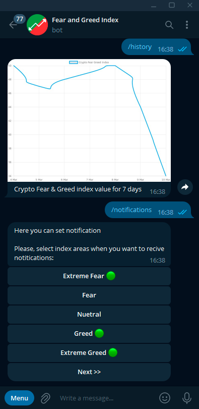 Crypto Fear and Greed Index Telegram bot gallery image