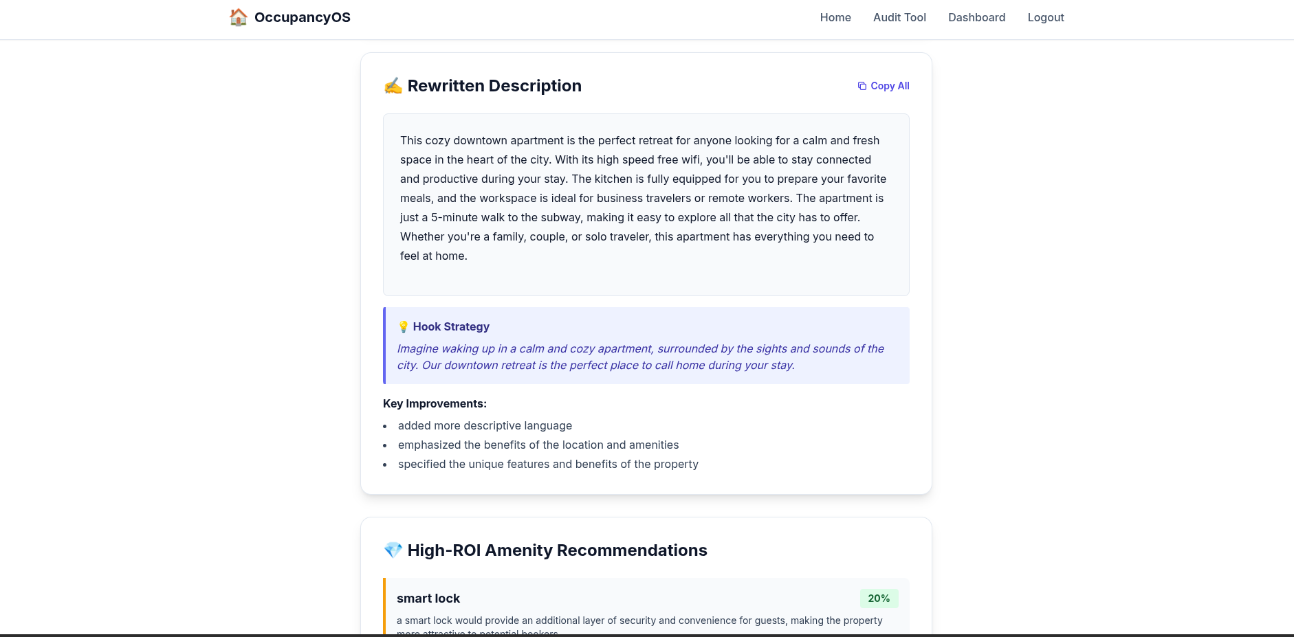 OccupancyOS: AI-Powered Listing Enhancer - Screenshot 5 showing product features and functionality