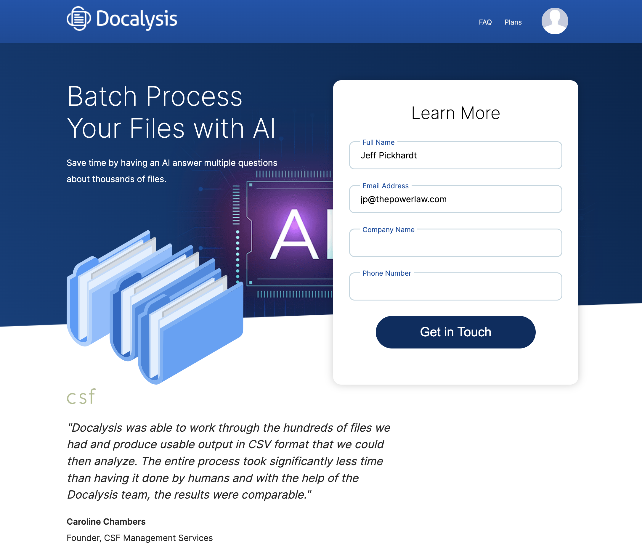 startuptile Docalysis Batch-AI file batch processing to CSV output