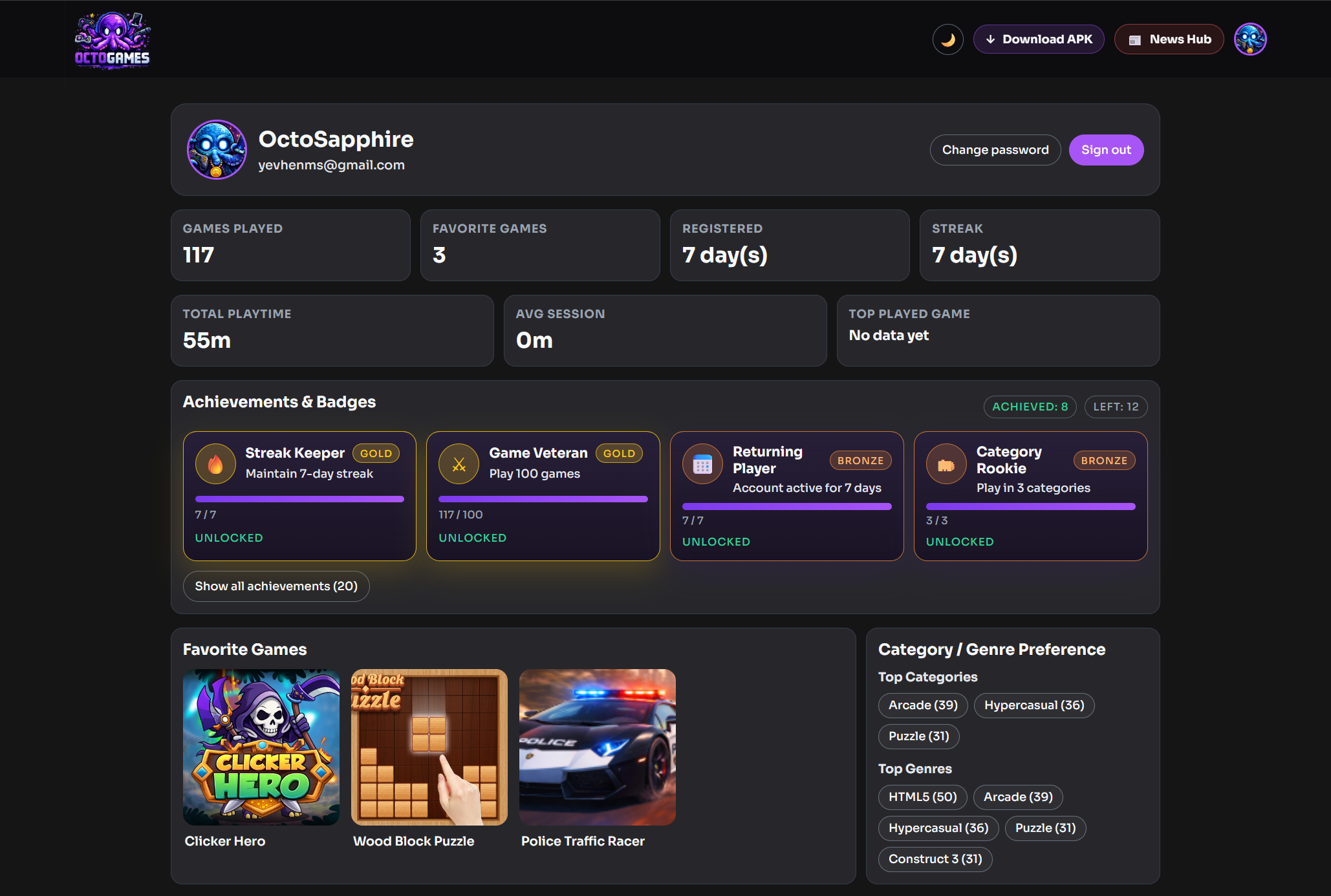 OctoGames - 2000+ desktop & mobile games - Screenshot 3 showing product features and functionality