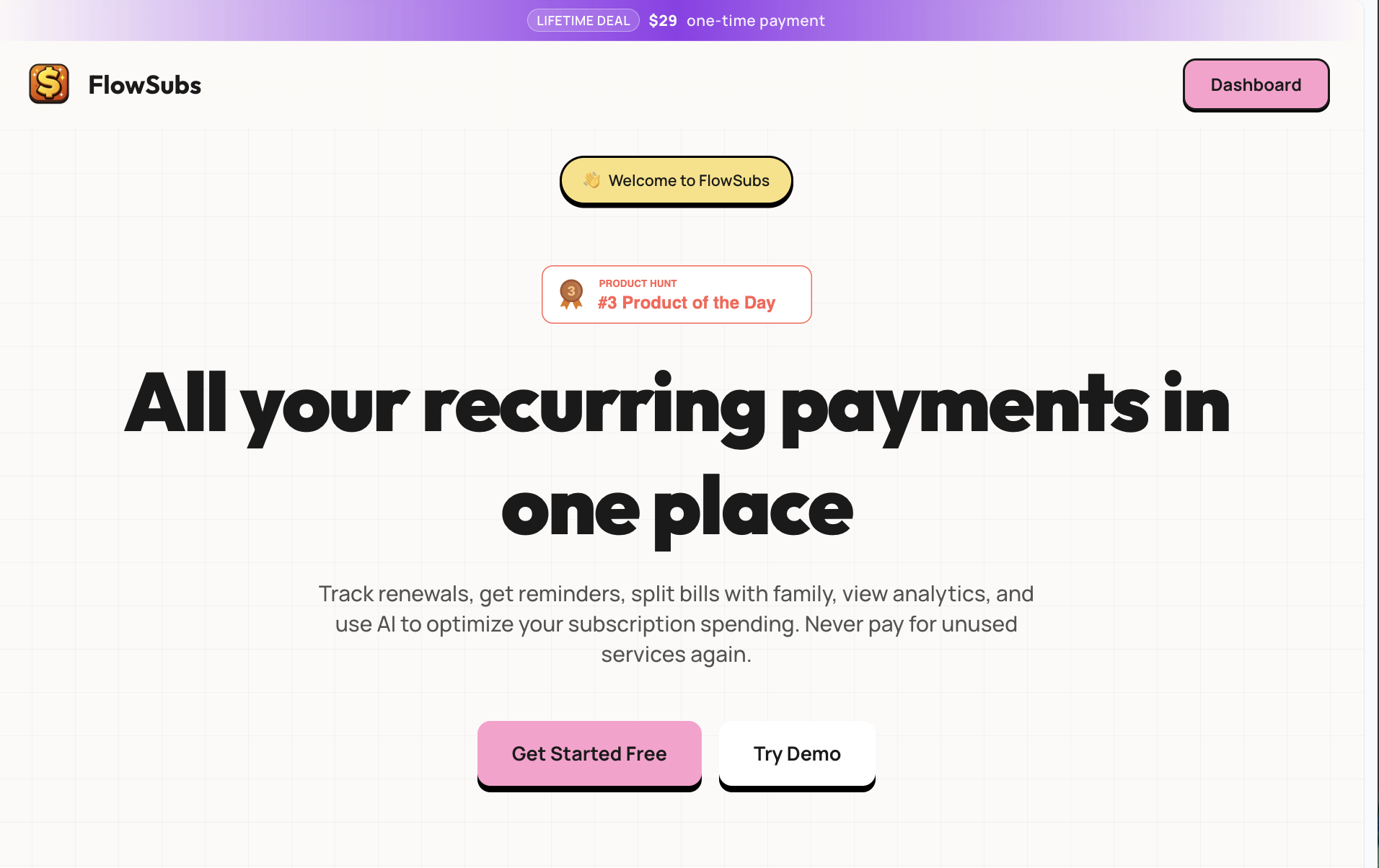 FlowSubs- Subscriptions Management - Main product screenshot demonstrating key features and user interface