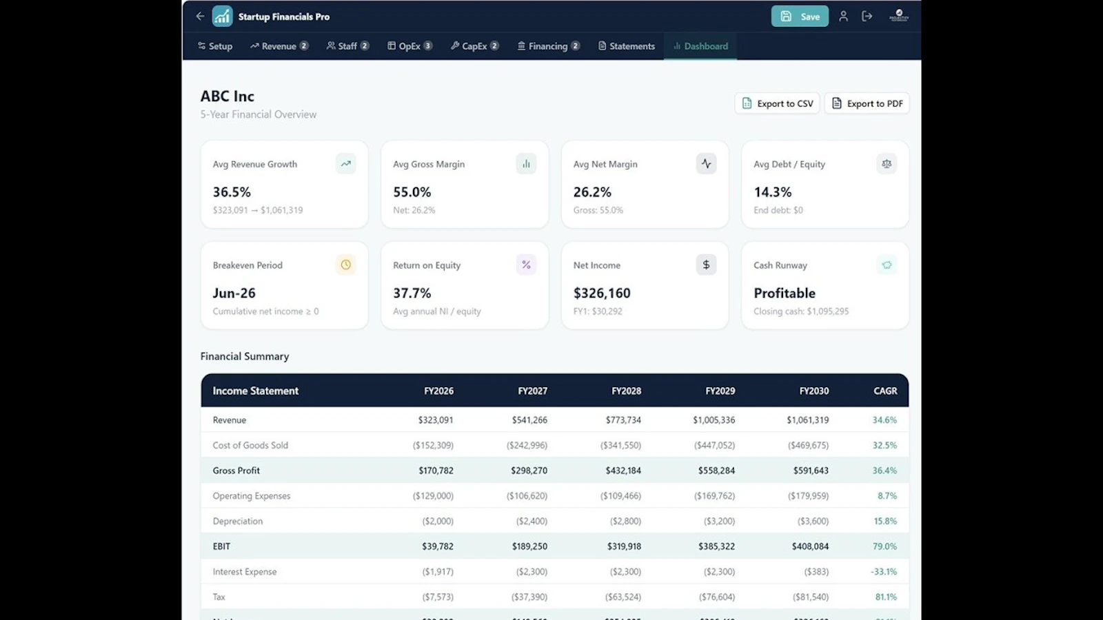 Startup Financials Pro screenshot 1 (video preview)
