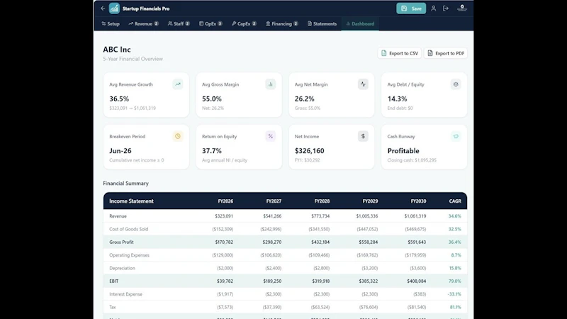 Startup Financials Pro screenshot 1 (video preview)