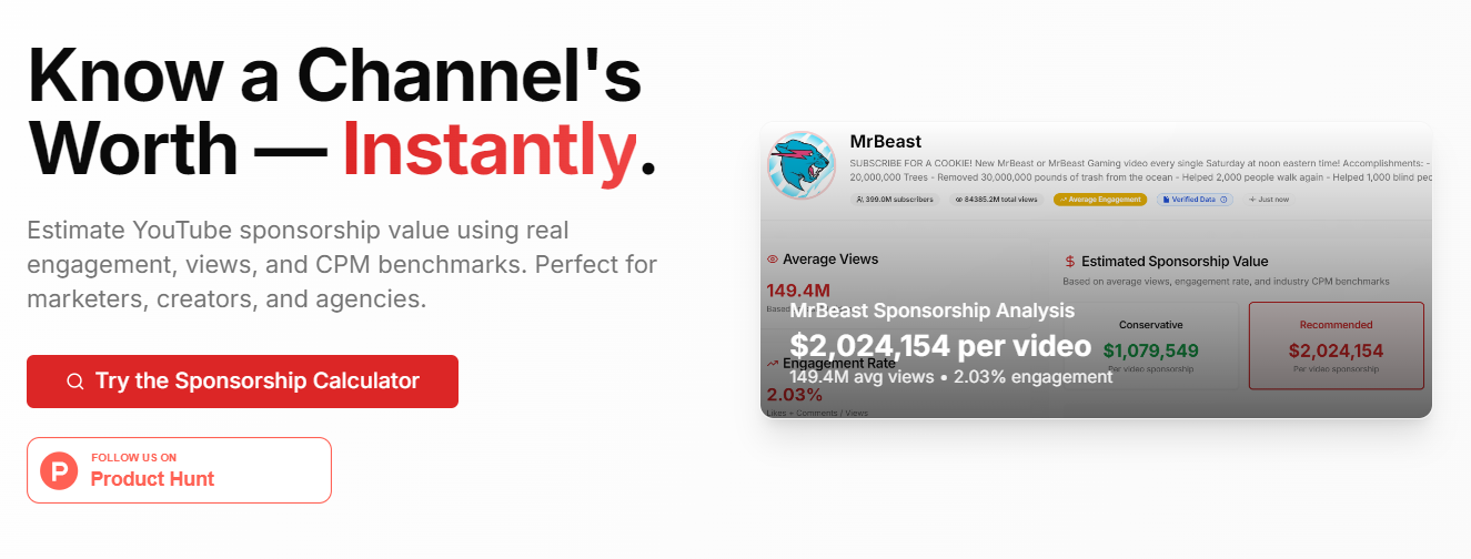 Kanallar - Gerçek verilerle YouTube sponsorluk değerini tahmin edin medya 3