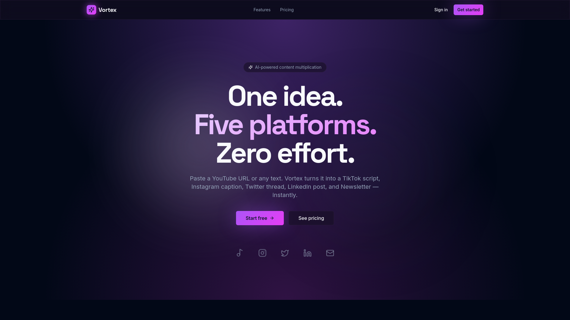 Vortex AI — Content for 5 platforms gallery image